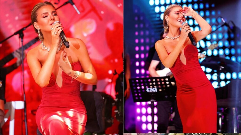 Kuşadası’nda Gülben Ergen rüzgarı esti! Kırmızı elbisesiyle dikkat çekti